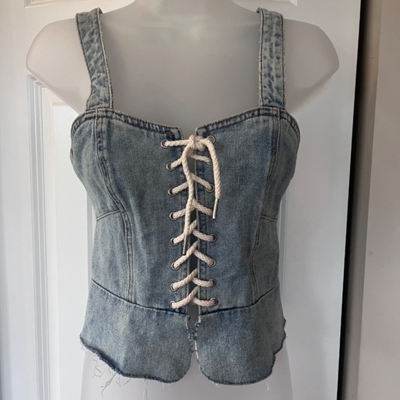 Blank NYC denim corset top with adjustable straps and laces, XS, EUC - Picture 6 of 8